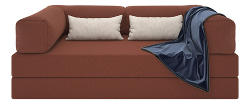 Sofá Cama Casal Dobrável 2 Lugares Na Caixa Bouclê Terracota, Estrutura Metálica Industrial, Colchão Confortável, Braços Macios, Design Nórdico Modelo Buble Flocos