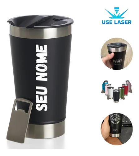 comprar Copo Térmico Personalizado Cu002F Nome Logo Time Cu002F Tampa E Core Cor Preto