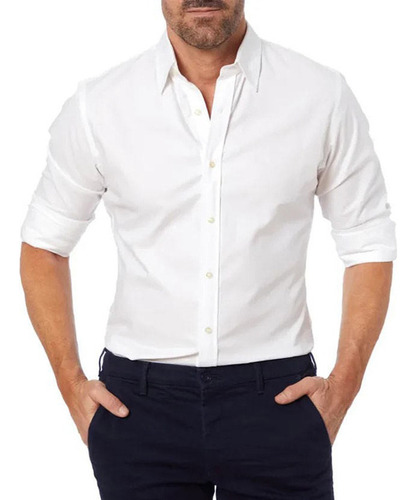 Camisa Manga Larga Cremallera Botones Falsos Masculino Ocio