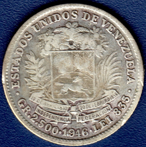 Moneda De Plata De 1/2 Bolívar O 50 Céntimos De 1946