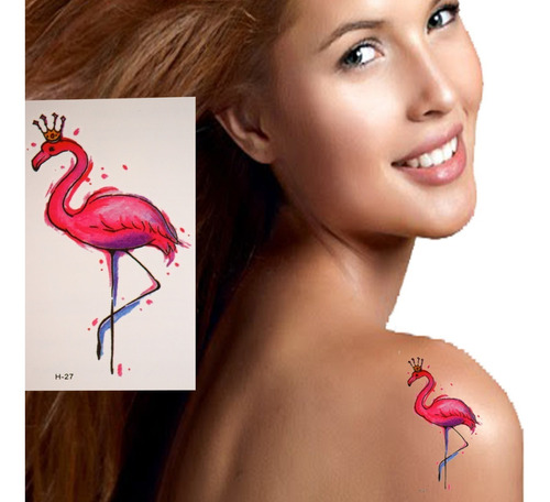 Tatuagem Temporária Feminina Flamingo Real - Sku H27