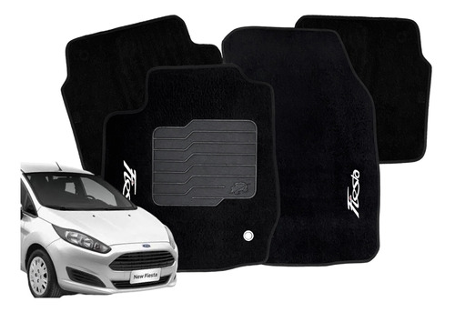 Jogo Tapete Carpete New Fiesta Hatch Sedan Preto C/bordado