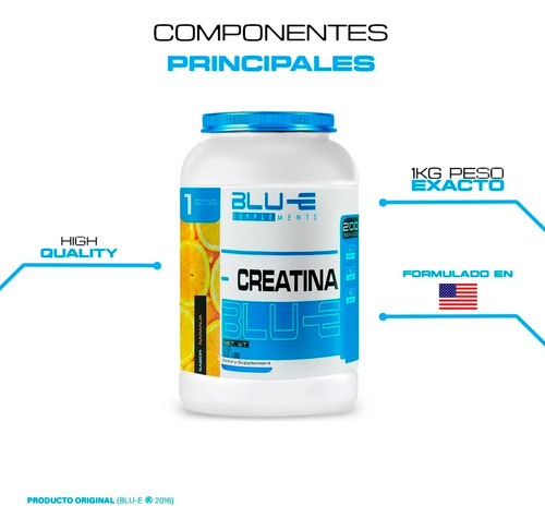 Creatina Blu-e Monohidratada 1k 200 Servicios Varios Sabores Naranja