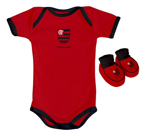 Kit Body + Pantufa Para Bebê Do Flamengo