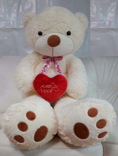 Ursinho Urso Branco Grande 1,20 M Romantico Para A Namorada