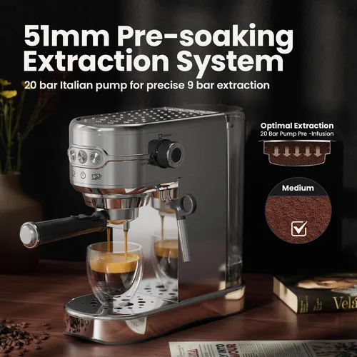Máquina De Café Expreso 20 Bar 1450 W Semiautomática 1 04 L