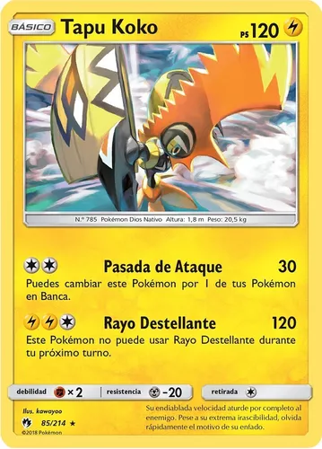Cartas Pokemon Tapu Koko 85/214 Reverse Español Lot
