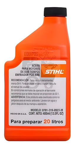 Aceite Stihl Motor De 2 Tiempos ( 400 Ml ) / Para 20 Litros