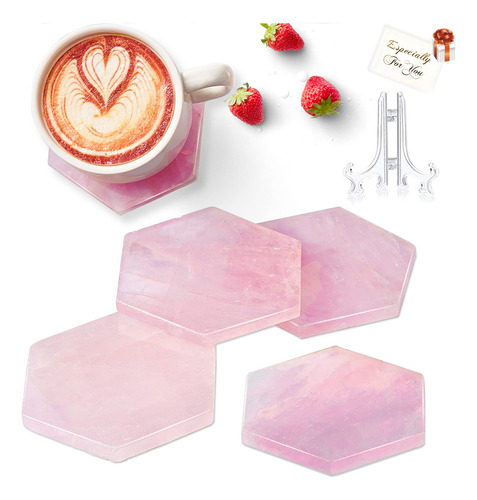 Posavaso Hexagonal Cuarzo Rosa Para Bebida Juego Cristal 4