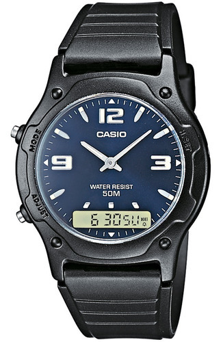 Reloj Casio Modelo Aw-49he-2av Local A La Calle Centro Color De La Malla Negro Color Del Bisel Negro Color Del Fondo Azul Marino