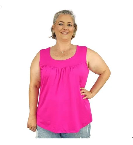 Blusas Femininas Plus Size Regata Senhora Bata Lisa