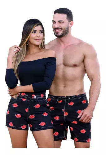 Kit Short Casal Naruto Akatsuki Nuvens Combinando Conjunto