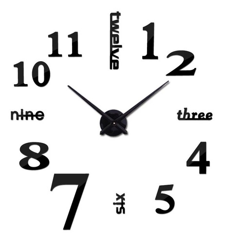 Reloj De Pared  3d  Tamaño 50 X 50 Cm Color Negro 