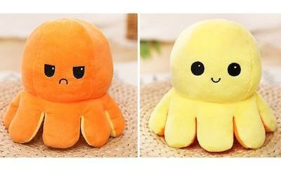 Peluche Pulpo Reversible Estado de Ánimo 20 cm. Naranja y Amarillo -  Juguetilandia