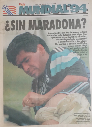 Suple Clarin Mundial 94 Doping Maradona,previa Vs Bulgaria