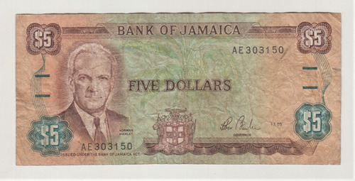 Billete Jamaica 5 Dólares 1985 Pk70 (c85)