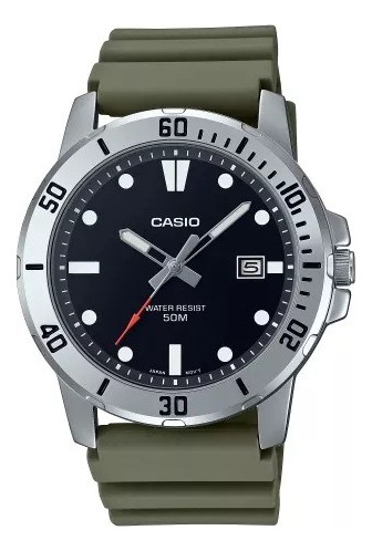 Reloj Casio Hombre Acero Mtp-vd01-3e Wr50 Watch Center Color de la malla Verde Color del bisel Plateado Color del fondo Negro