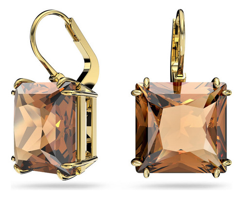 Aretes Millenia Cristal Cuadrado Marrón Baño Oro