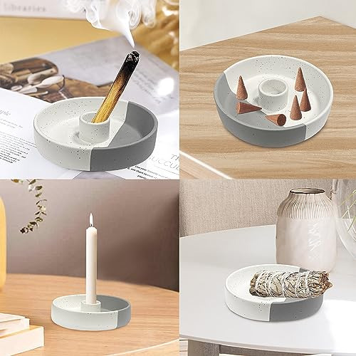Soporte Palo Santo Cerámica Hecho A Mano Blanco/gris