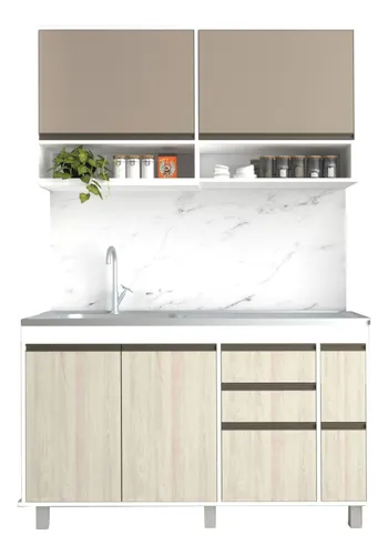 comprar Combo Cocina Alacena + Bajo Mesada 140 Cm Melamina S\u002F Bacha