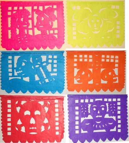 Decoración Papel Picado Mini Color Día De Muertos 30 Tiras