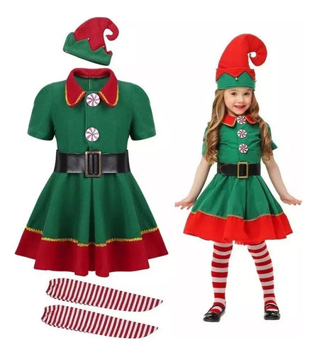 Disfraz Niña Pequeña Elf Duende Navidad Ayudante Santa Elfa
