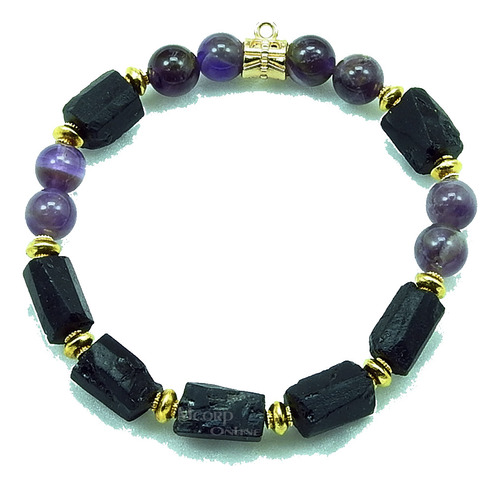 Pulsera De Cuarzo Amatista Y Turmalina Negra Mod L68 Trc25