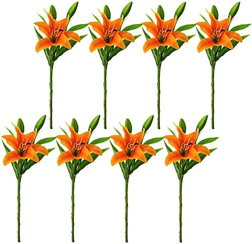 Minyulua 8 Piezas De Flores Artificiales De Lirio Naranja De