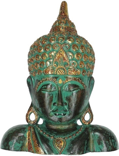 Escultura Máscara Buda Bali Madeira Para Decoração - 50cm