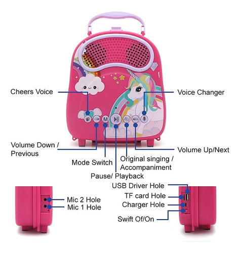 Máquina De Karaoke Na Kids Para Niñas Y Niños Con 2 Micrófon