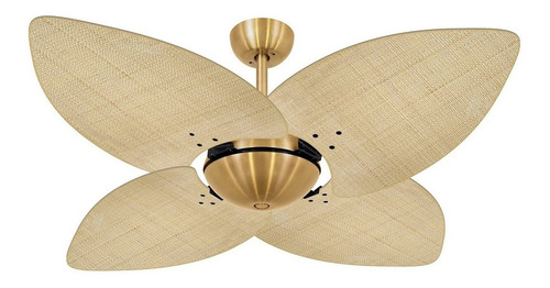 Ventilador de teto Volare Office Dunamis turbo dourado com 4 pás cor  rattan natural de  mdf, 120 cm de diâmetro 220 V