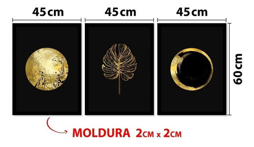 Kit de 3 marcos decorativos en forma de pan de oro con marco, 48 x 63