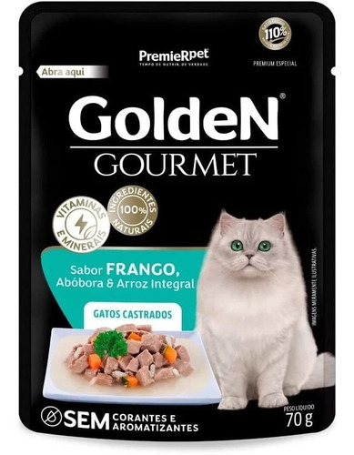 Premier Golden Gourmet Gatos Castrado Frango Arroz Int Sachê