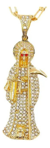 Dije Santa Muerte Dorado Diamantado Grande Oro Laminado 14k