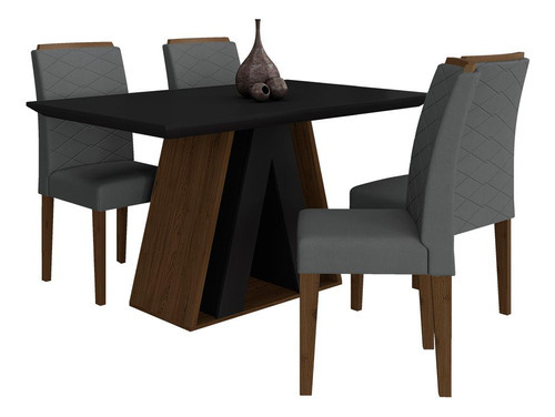 Mesa De Jantar 1,36 4 Cadeiras Suiça Imbui/preto/cinza - M.a Cor Imbuia/preto/suede Cinza