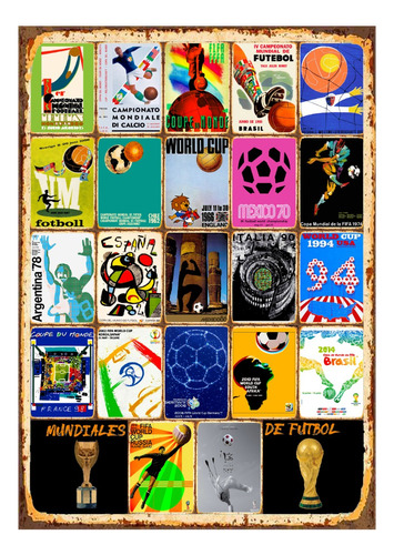 1 Cartel Metalico Letrero Collage Afiches Mundiales 40x28 Cm