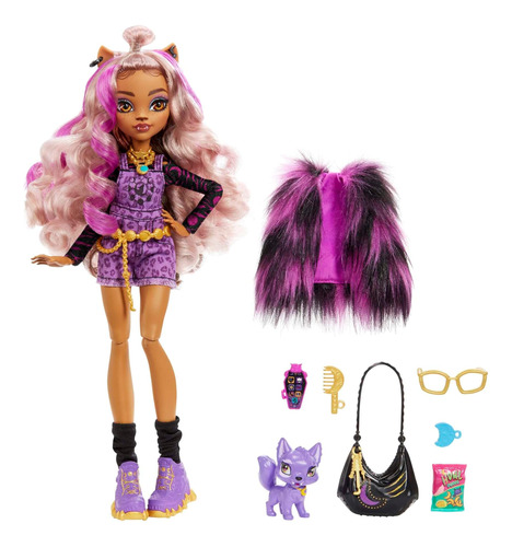 Monster Clawdeen Wolf Fashion Doll Com Mechas Roxas, Visual,