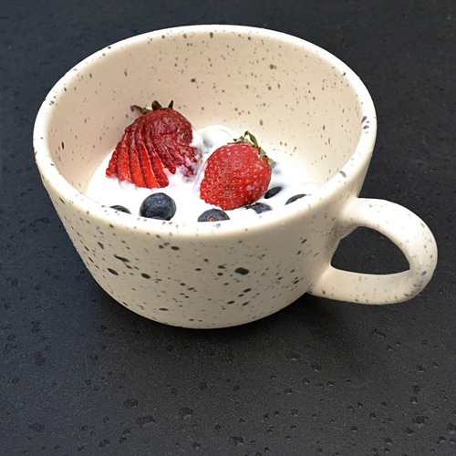 Taza Café Té Cerámica Grande Opaca Crema Pintas Asa Tazón