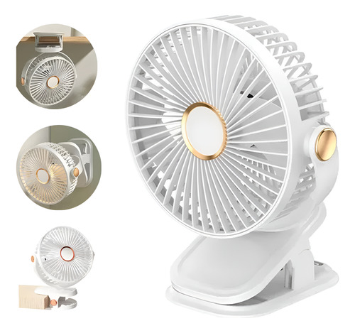 Ventilador De Mini Escritorio Recargable Ajustable 360° 15 Cm Blanco Plástico 3