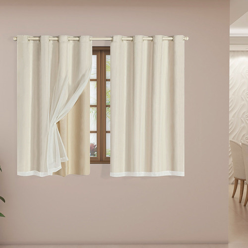 Cortina Corta Luz Blackout Com Voil 2,00 X 1,40 - Eddi Casa Cor Branco Navajo