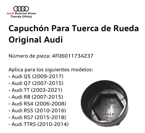 Capuchon Para Tuerca De Rueda Audi Tt 2009 Al 2018