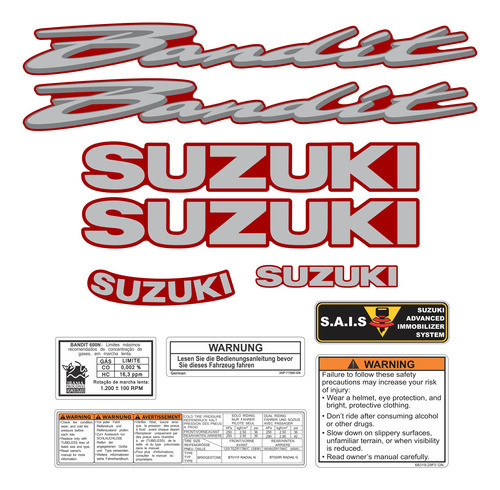 Adesivos Suzuki Bandit 600n 2001 A 2009 Vermelha Szb60n0103