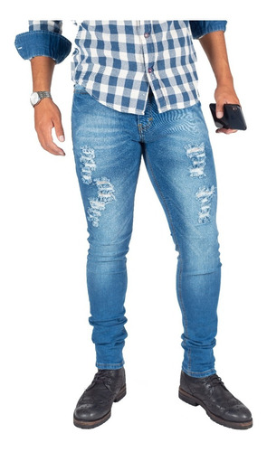 Pantalón Skinny Mezclilla Destrucción De Hombre Envío Gratis