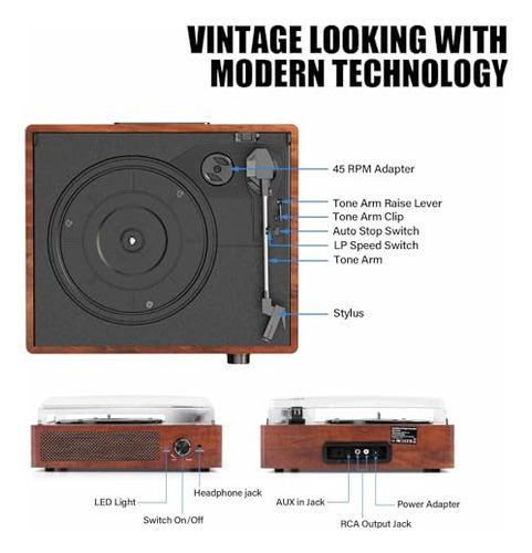 Tocadiscos Vintage Para Vinilos Con Altavoces, Tocadiscos De