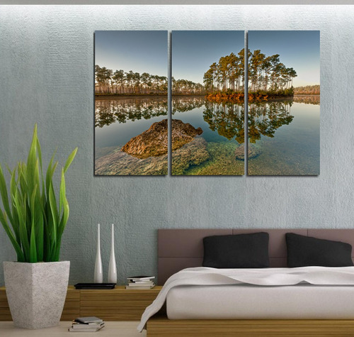 Cuadro 40x60cm Lago Paisaje Bosque Arboles