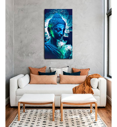 Cuadro Moderno Decorativo Sala Y Oficina Buda Azul 90x50cms.