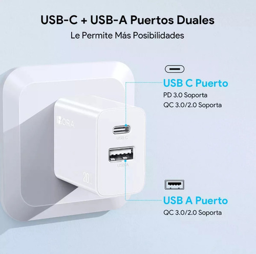 Cargador 1hora Doble Puerto Usb-c Y Usb-a (Usado)