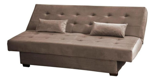 Sofá Cama Casal 3 Lugares Laila - Veludo Marrom Claro