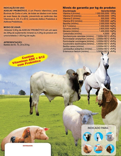 Adecav Ade + B12 + Calcio E Probiótico - Balde Premix 5 Kg