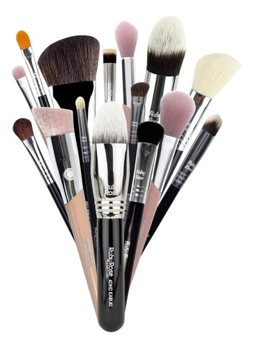 Kit Pincel Linha Max Maquiagem 15 Pincéis Ruby Rose Completo Cor Preto